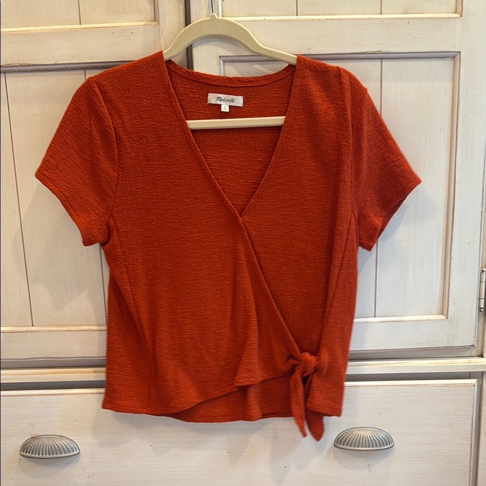 Madewell burnt orange  Wrap Tie Front Short Sleeve Top